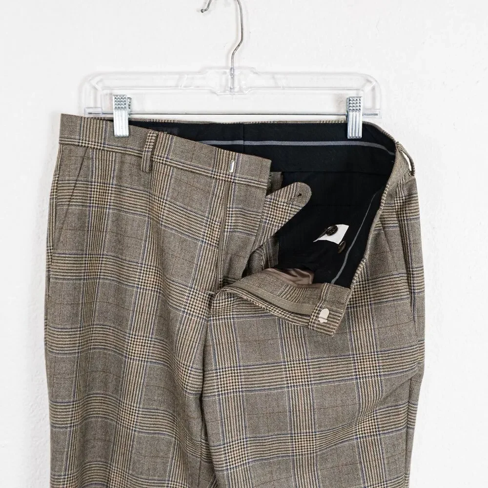 J.Crew Ludlow Slim Plaid Trouser Pants Tan brown Glen Plaid size 31
